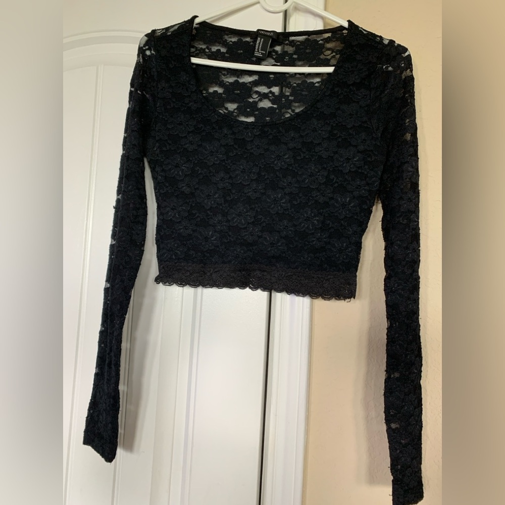 Black Lace Long Sleeve Crop Top